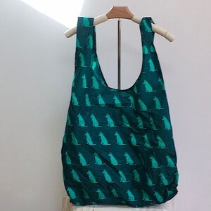 Vintage Big Baggu Reusable bag purse tote Emerald Green Dog Discontinued print